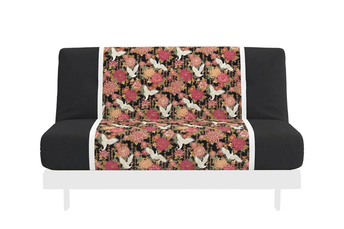 Japanese Printed Futon Cover - Storks Black (Black & White)