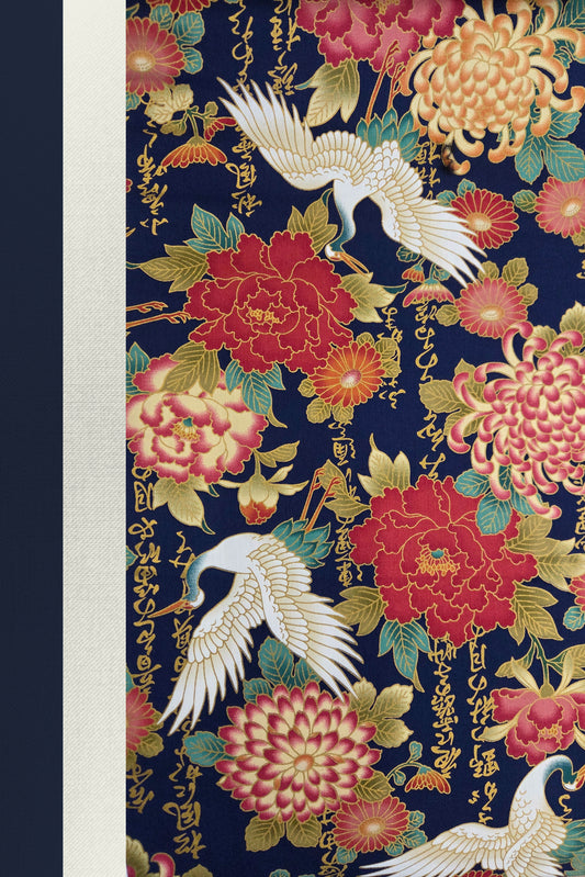 Japanese Printed Futon Cover - Storks Navy (Navy & White)