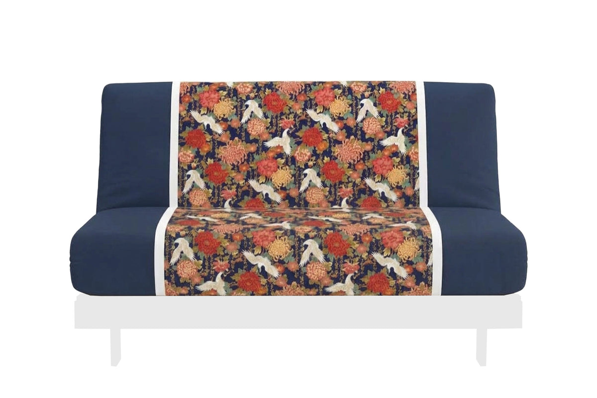 Japanese Printed Futon Cover - Storks Navy (Navy & White)