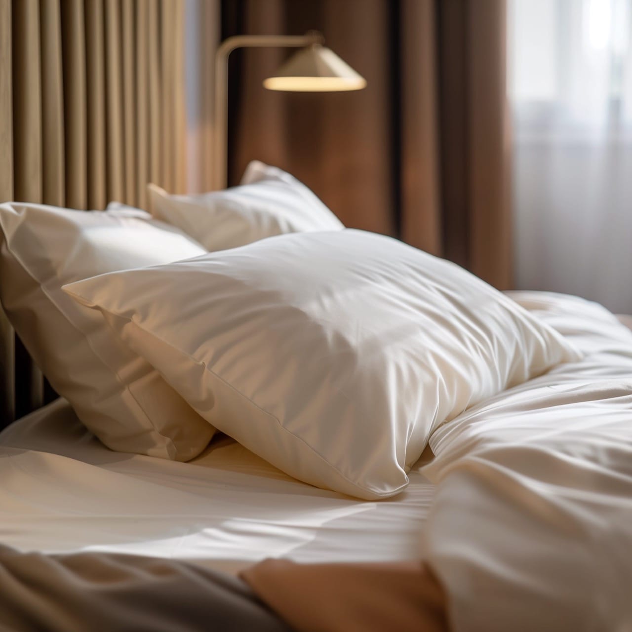 Bed with pillows and natural sheets