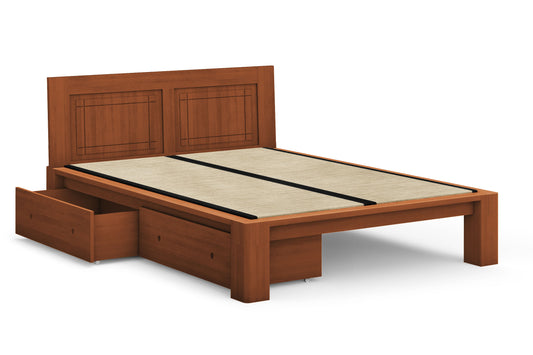 Japanese Tatami Platform Bed with Grooved Headboard