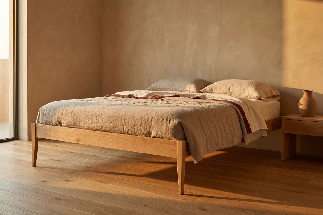 Simple Hardwood Bed with No Headboard