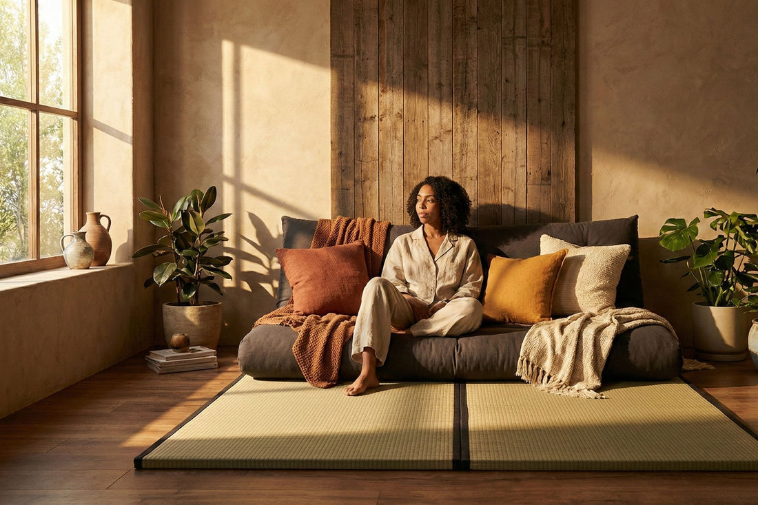 Lady Sitting on a Folded Futon