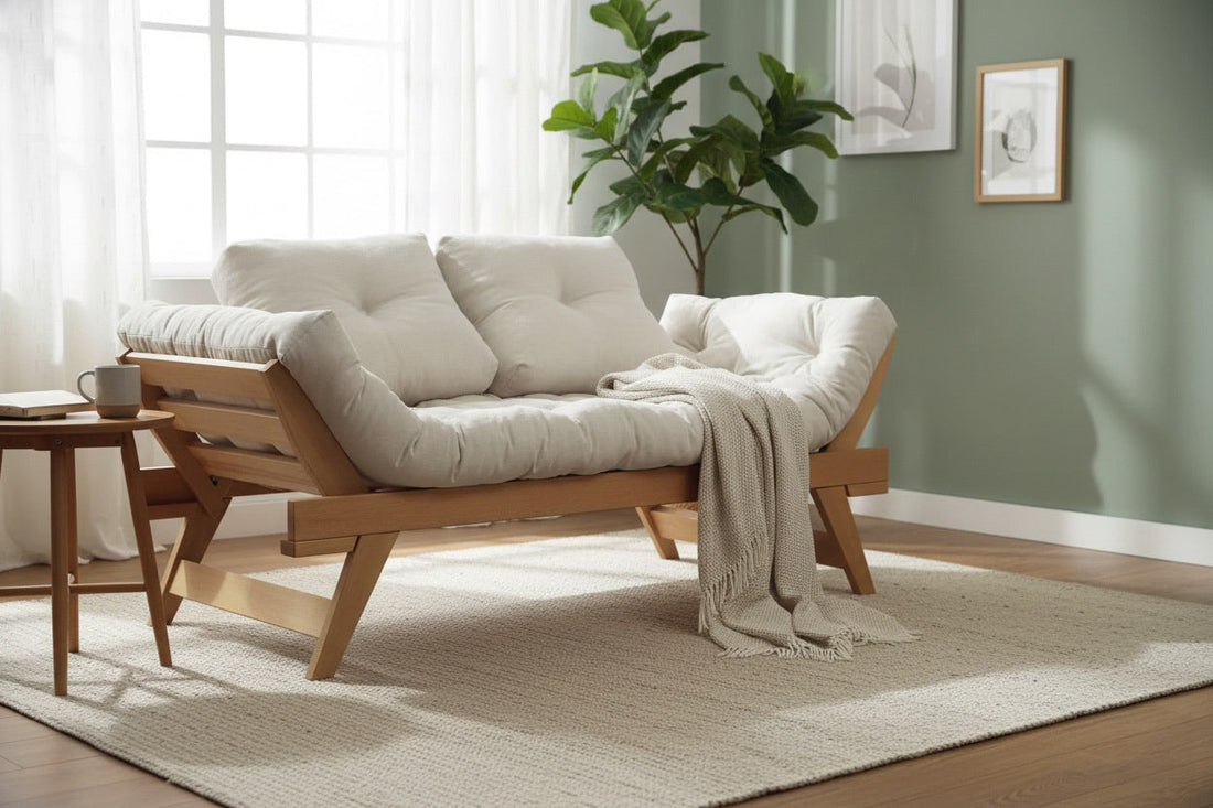 Natural multifunctional furniture in a small living space