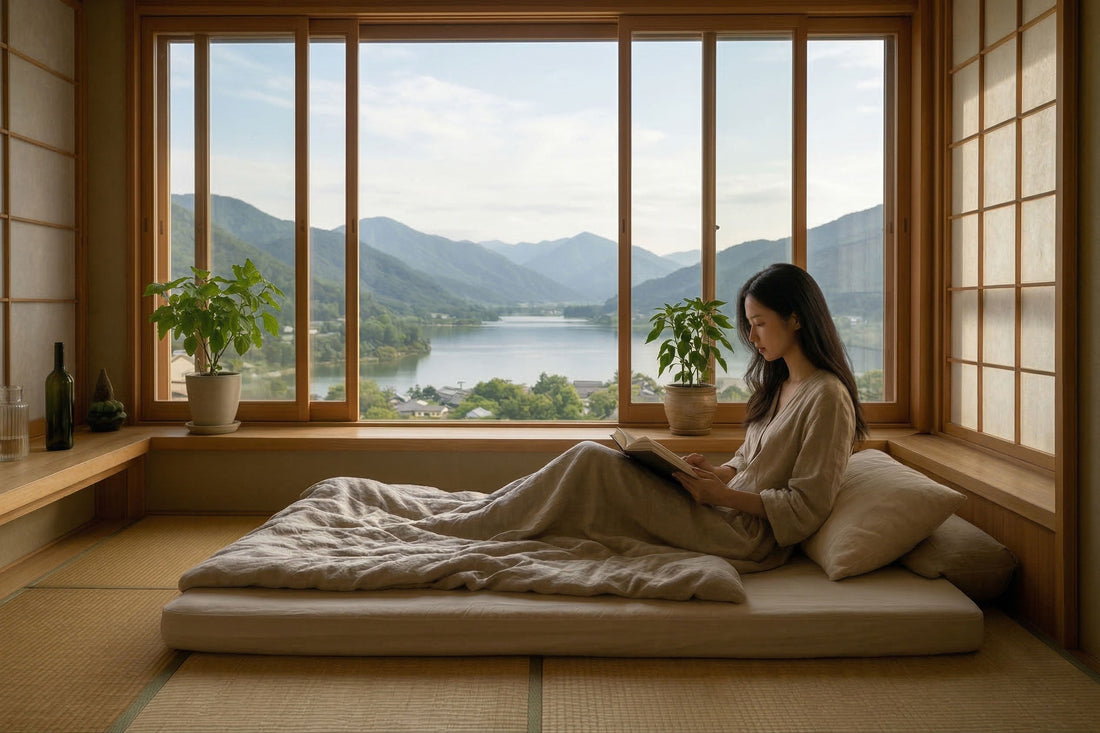 Foldable Japanese futon in a minimalist bedroom