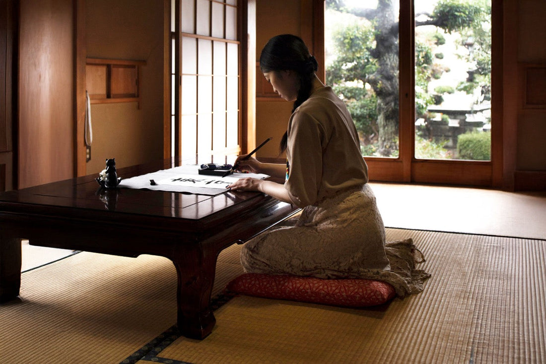 Traditional Japanese futon bedding on tatami