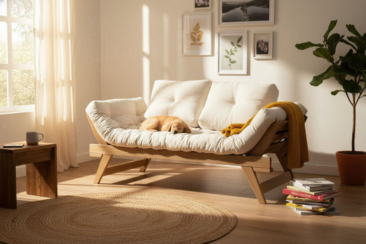 Futon Sofa and a Puppy