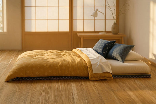 Floor bed setup with tatami and shikibuton