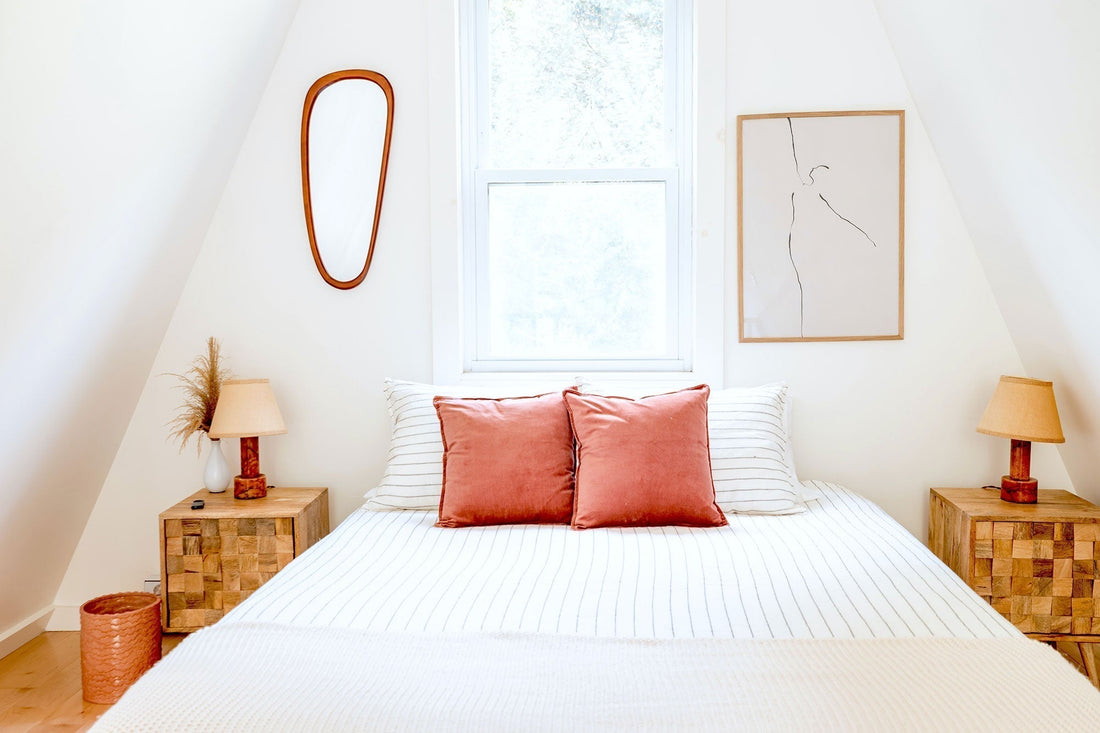 Natural mattress topper layers on a bed