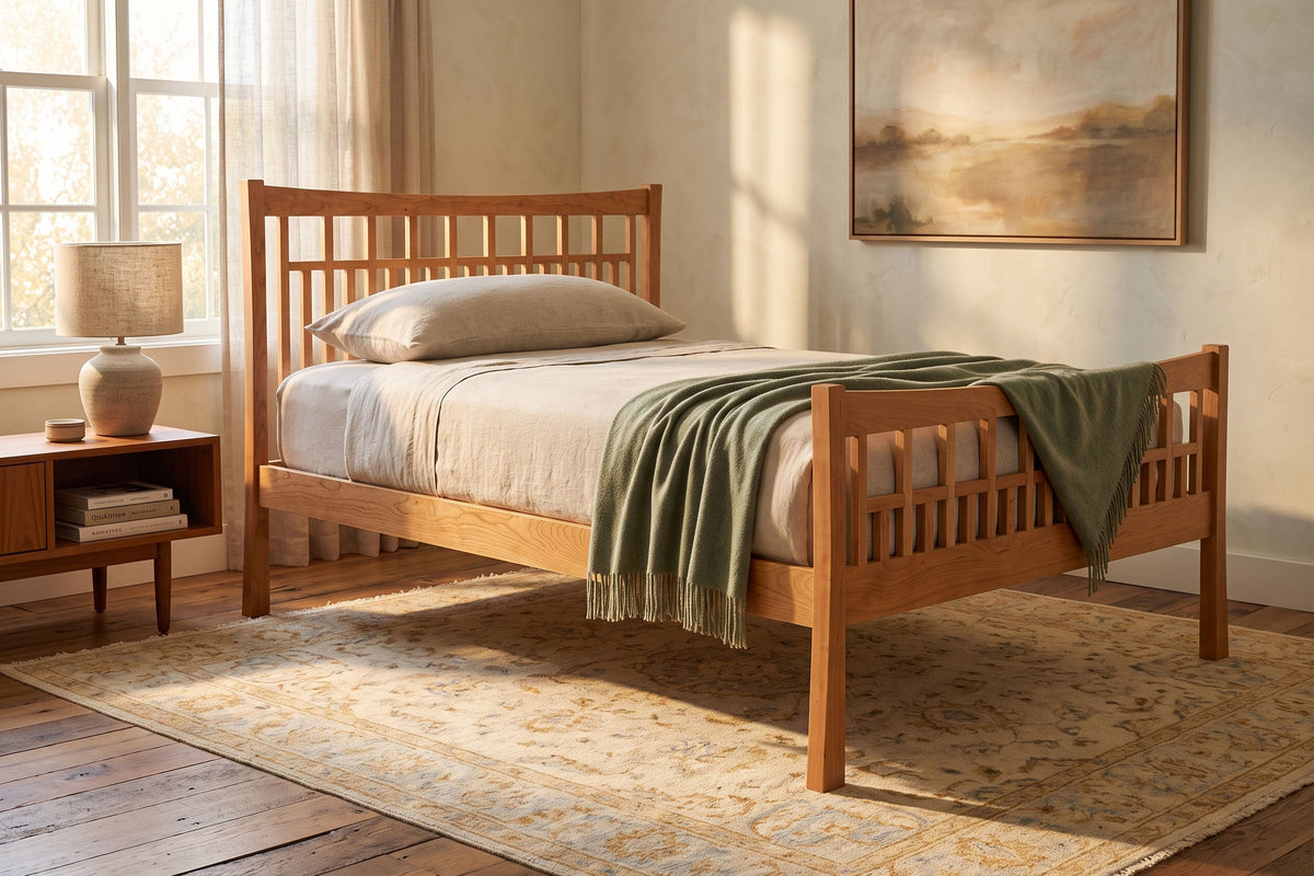 Contemporary Craftsman Bed in Twin XL Size with Bedding