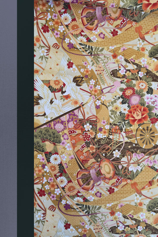 Japanese Printed Futon Cover - Storks Beige (Gray & Green)