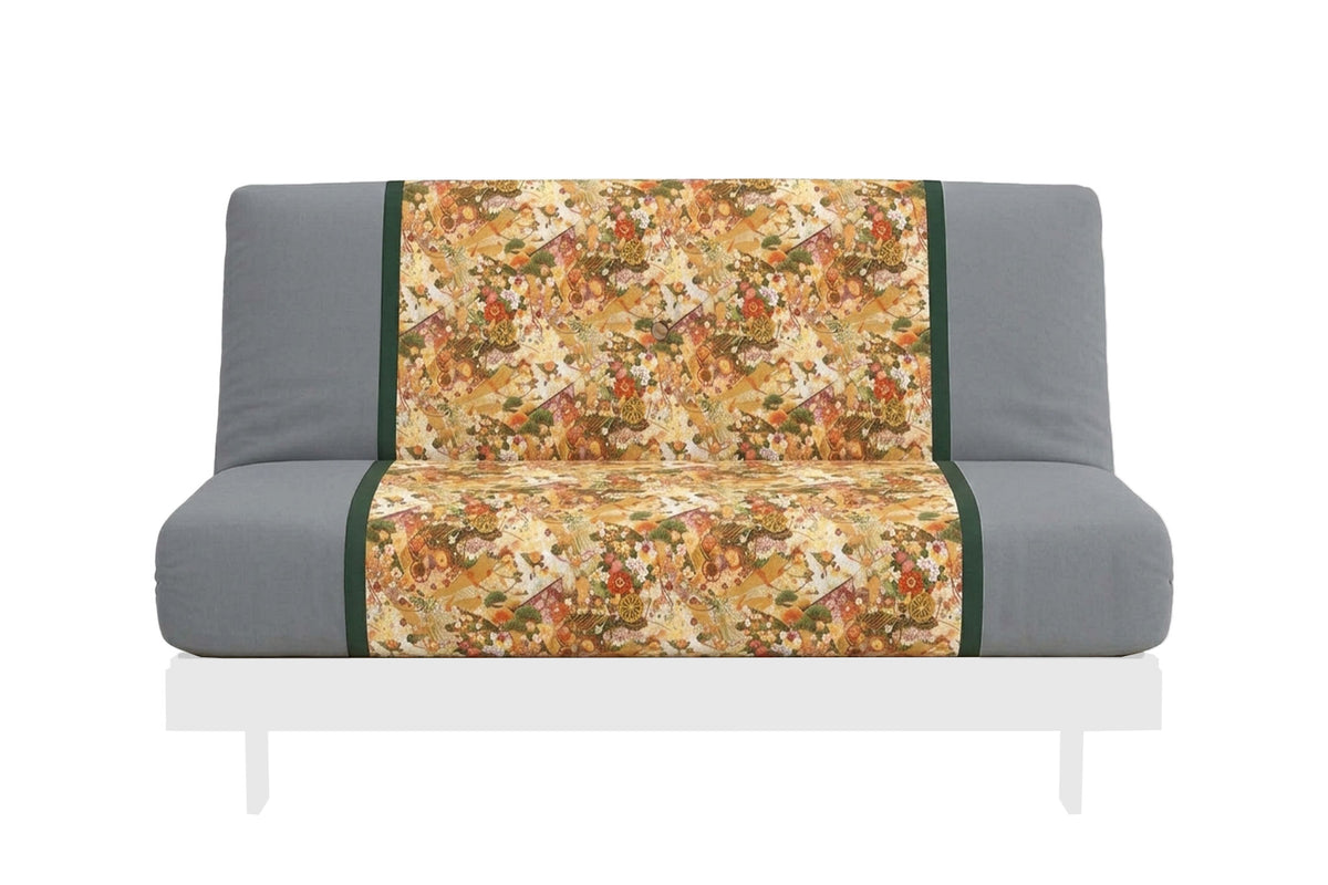 Japanese Printed Futon Cover - Storks Beige (Gray & Green)