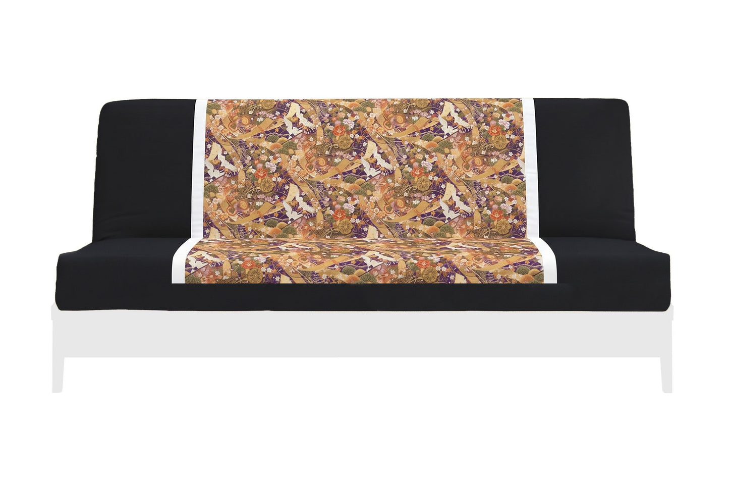 Japanese Printed Futon Cover - Storks Purple (Black & White)