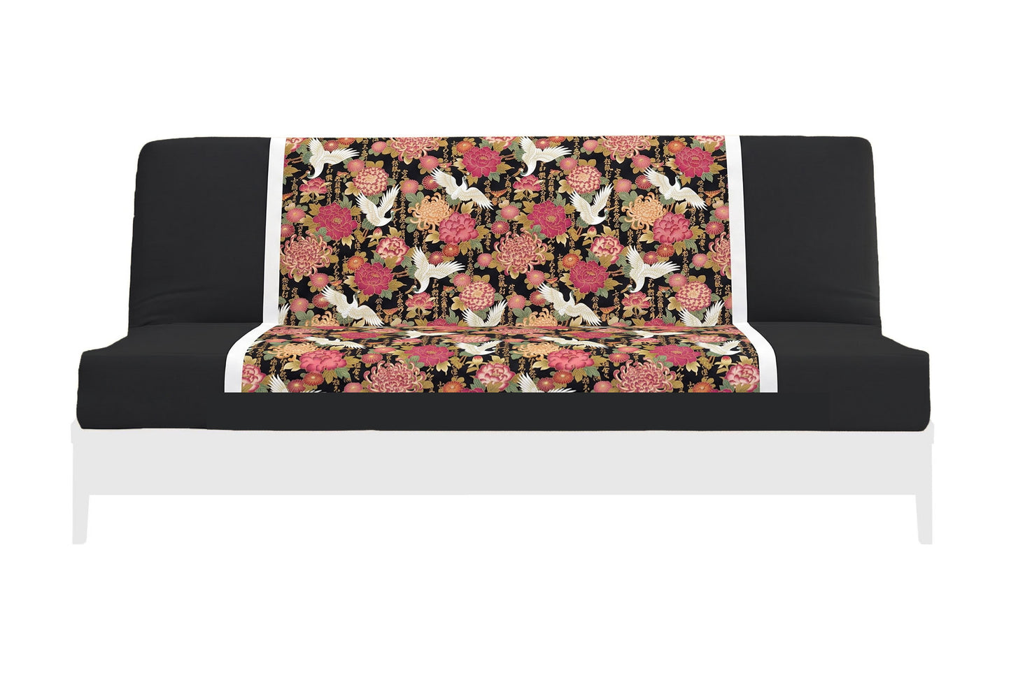Japanese Printed Futon Cover - Storks Black (Black & White)