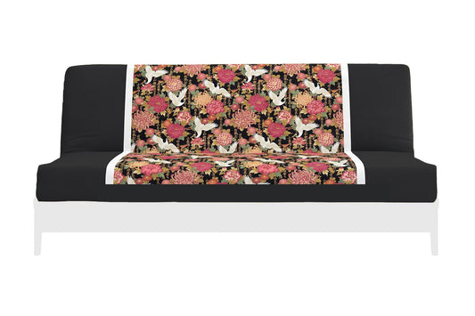 Japanese Printed Futon Cover - Storks Black (Black & White)