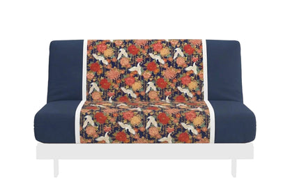 Japanese Printed Futon Cover - Storks Navy (Navy & White)