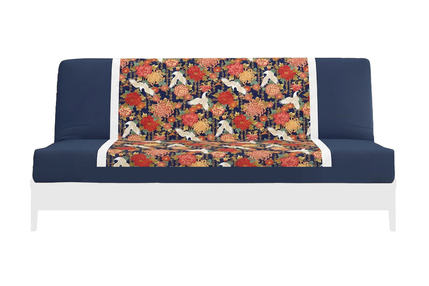 Japanese Printed Futon Cover - Storks Navy (Navy & White)
