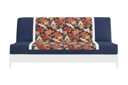 Japanese Printed Futon Cover - Storks Navy (Navy & White)