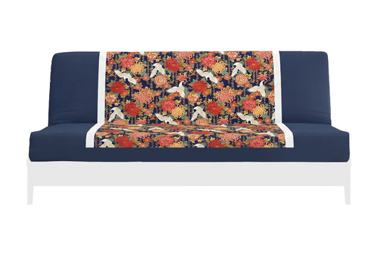 Japanese Printed Futon Cover - Storks Navy (Navy & White)