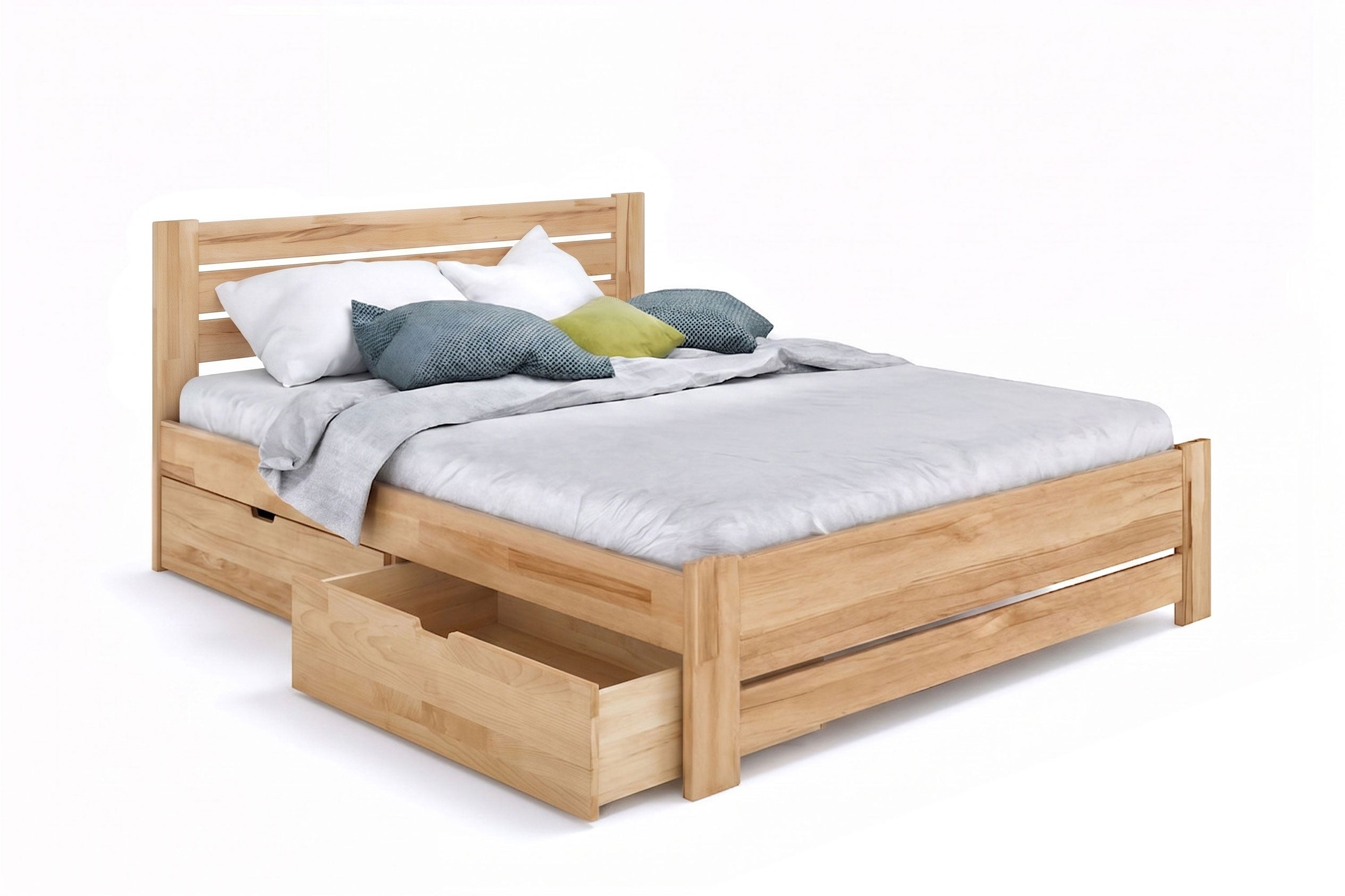 Columbus Natural Eco Platform Bed with Headboard - Solid Beech