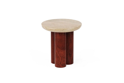 Gaia Round End Table - Natural & Walnut Finish