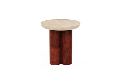 Gaia Round End Table - Natural & Walnut Finish