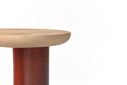 Gaia Round End Table - Natural & Walnut Finish