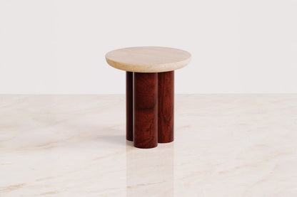 Gaia Round End Table - Natural & Walnut Finish