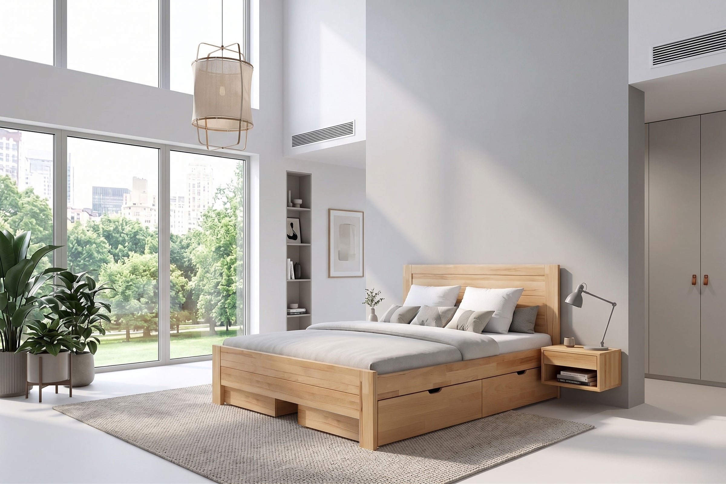 Lakewood Natural Eco Platform Bed and Natural Eco Nightstands • Natural