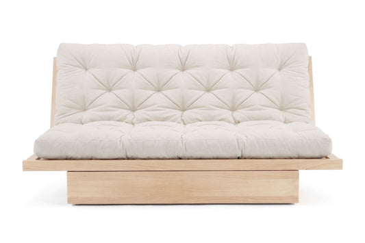 Shakotan full futon sofa bed in solid beech, Natural finish, with mattress