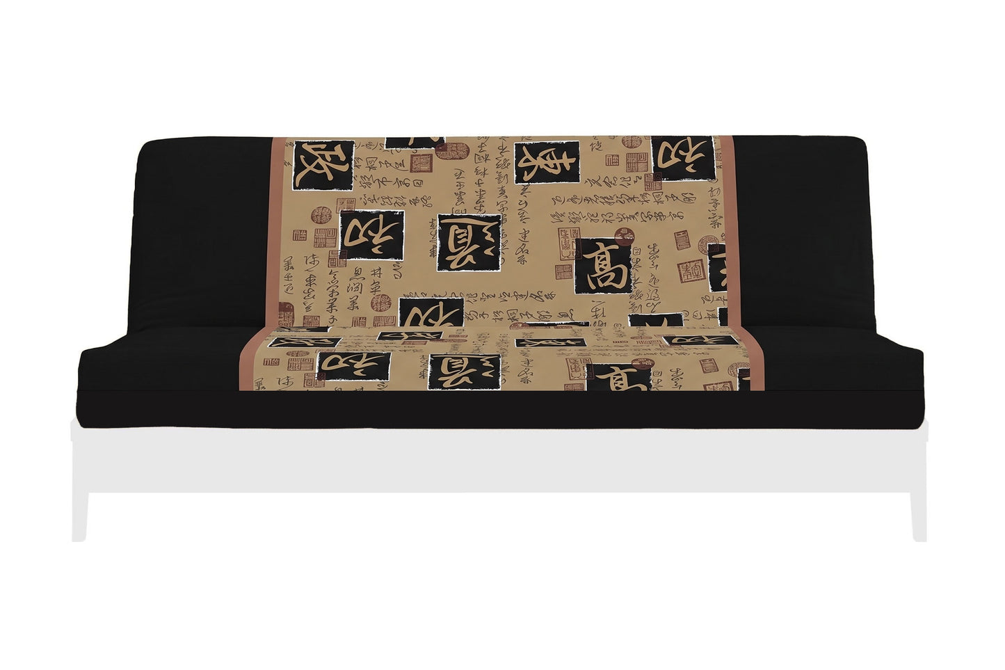 Japanese Printed Futon Cover - Old Kanji (Black & Gold)
