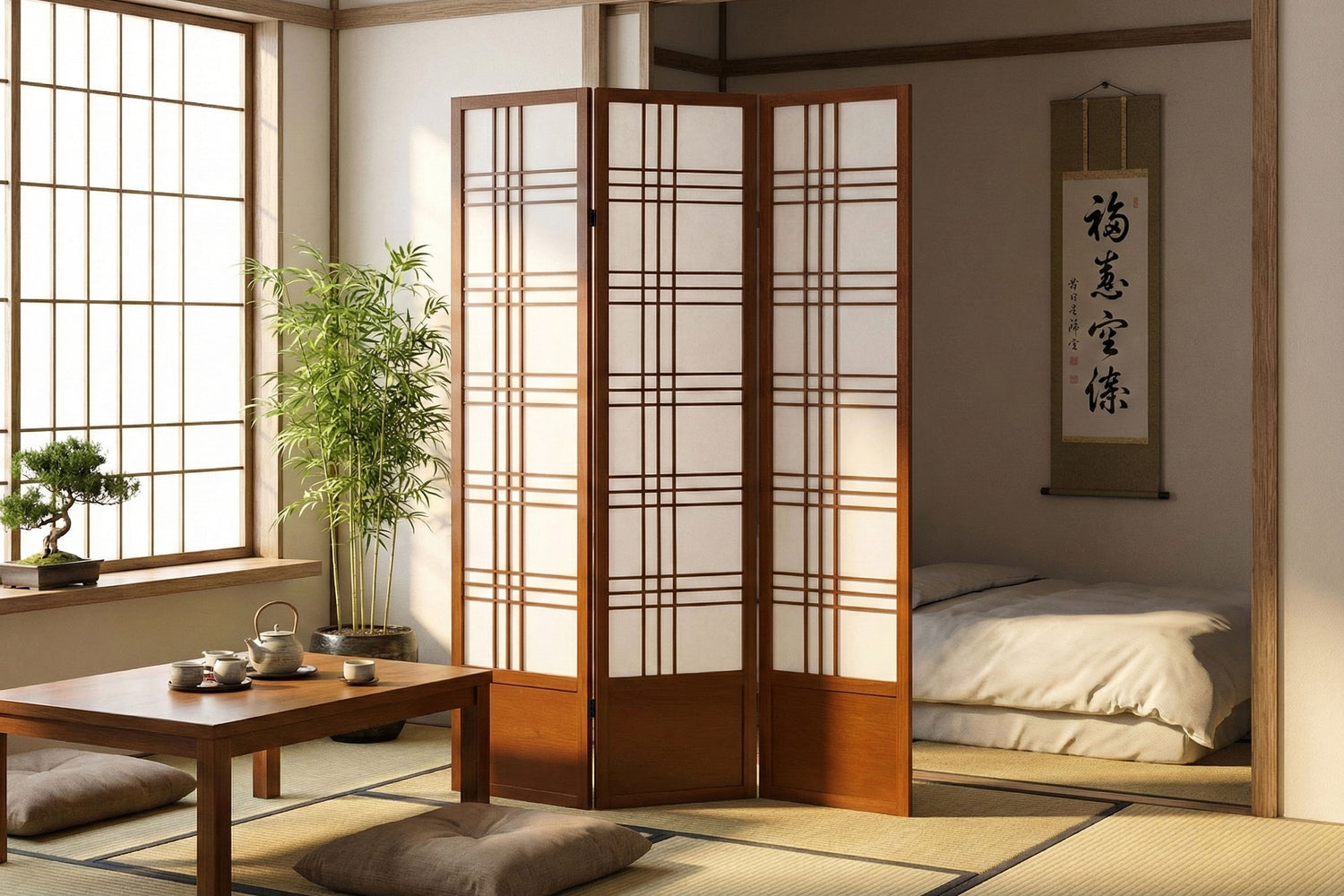 Shoji screen in a traditional tatami room