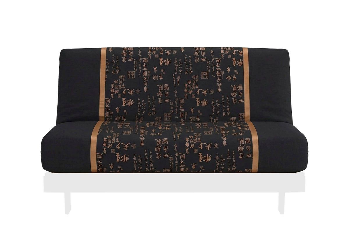 Japanese Printed Futon Cover - Small Kanji (Black & Gold)