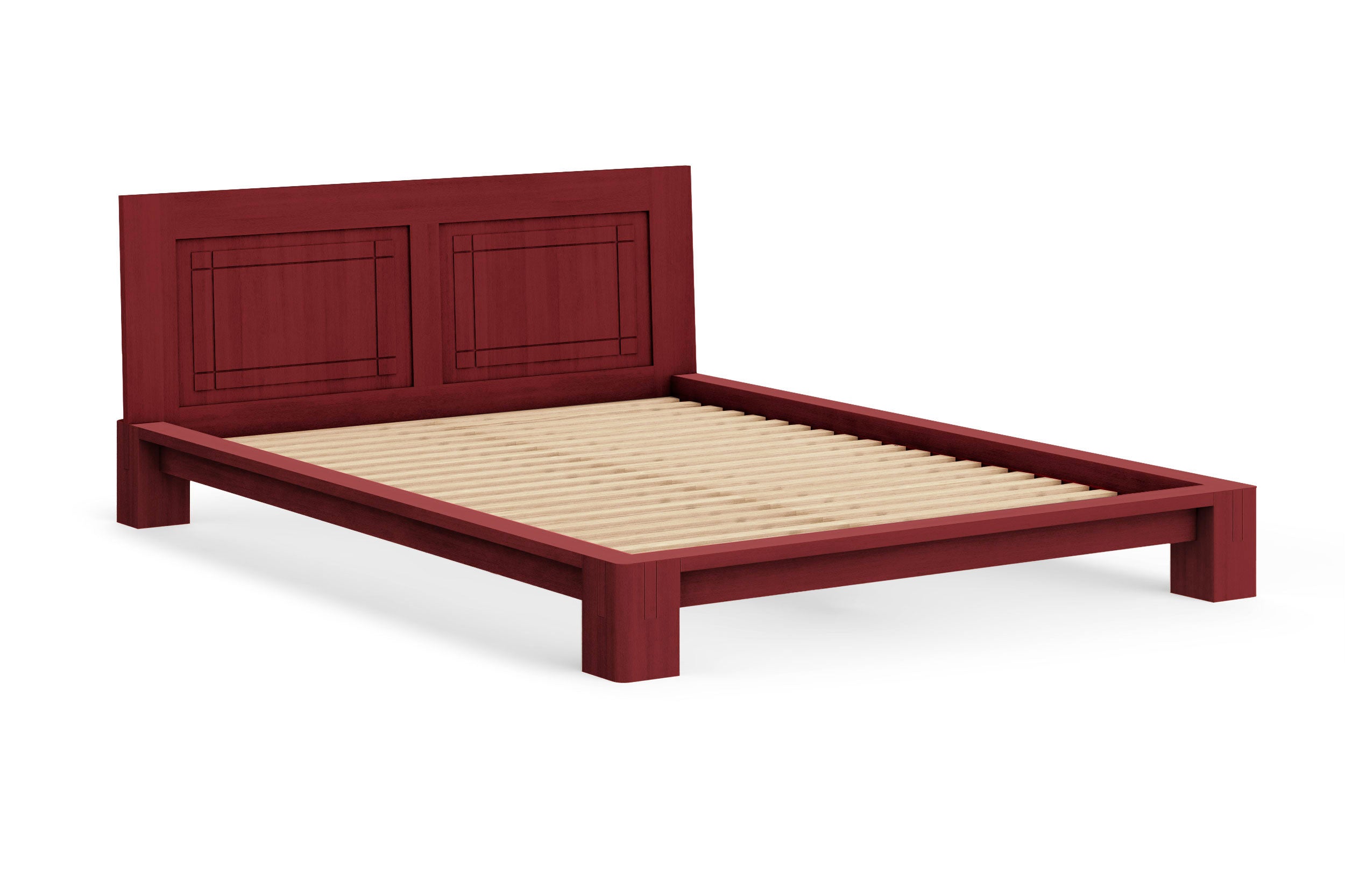 Japanese Tatami Platform Bed with Grooved Headboard - Solid