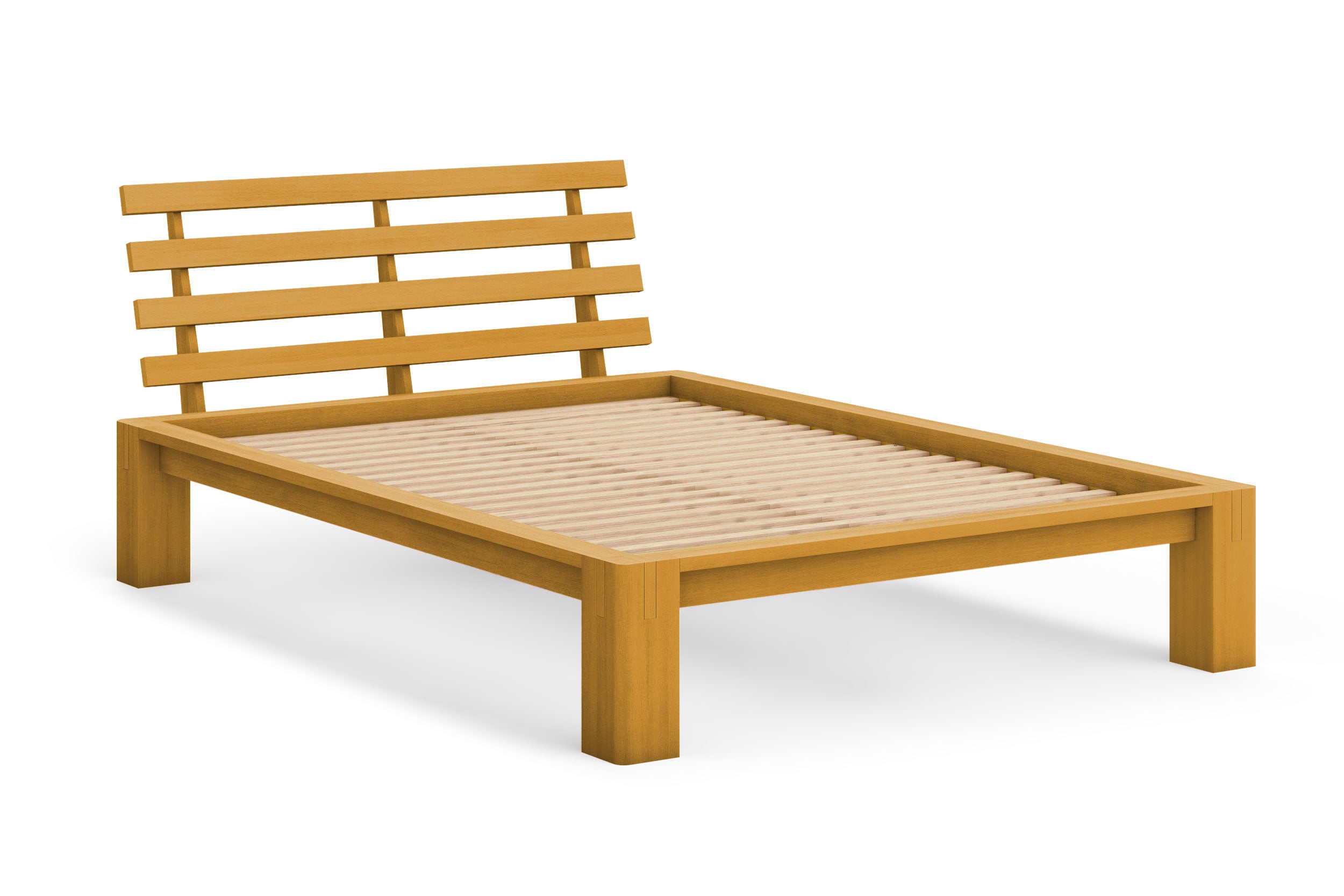 Japanese Tatami Platform Bed with Slatted Headboard - Solid