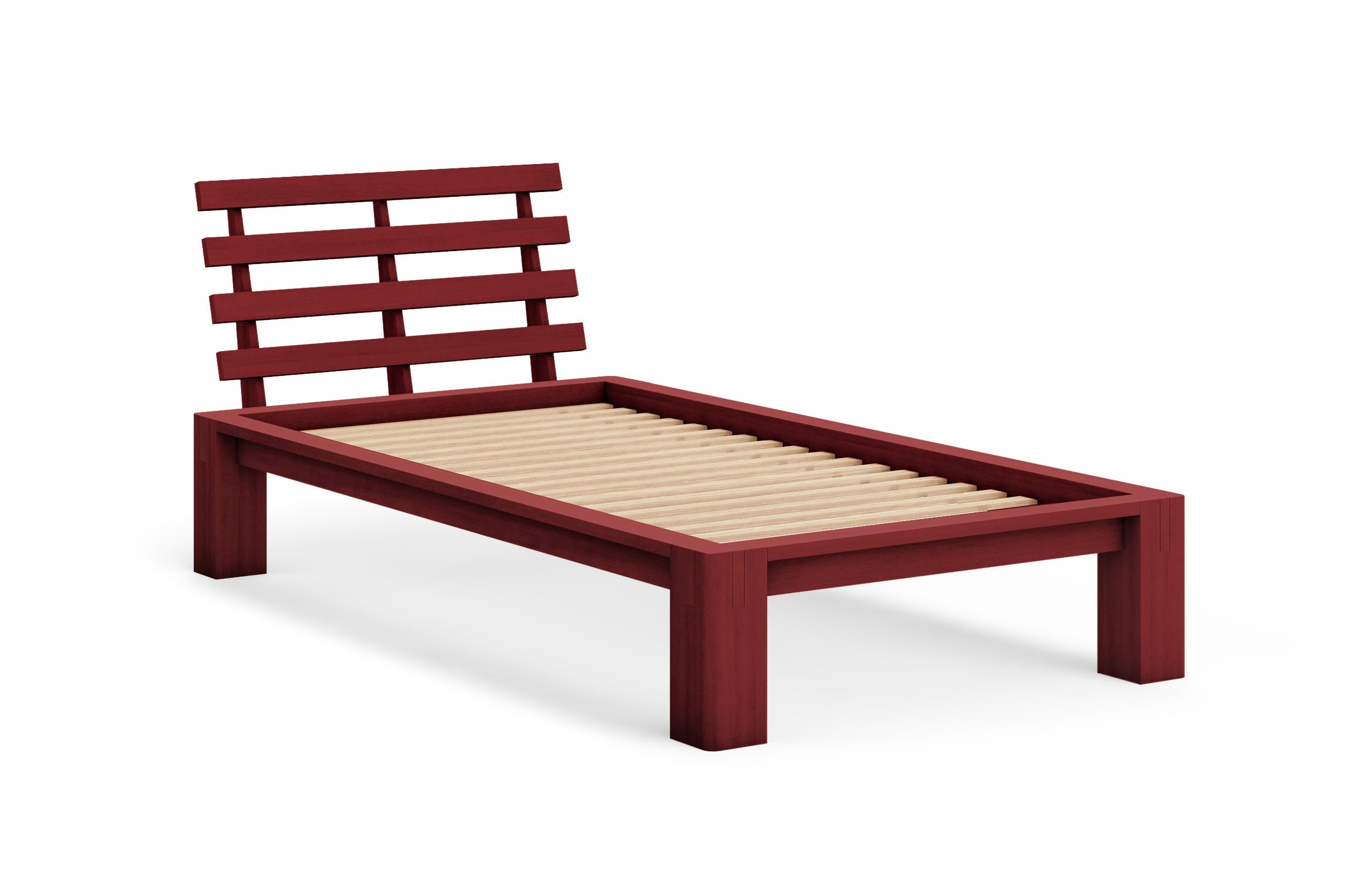 Japanese Tatami Platform Bed with Slatted Headboard - Solid