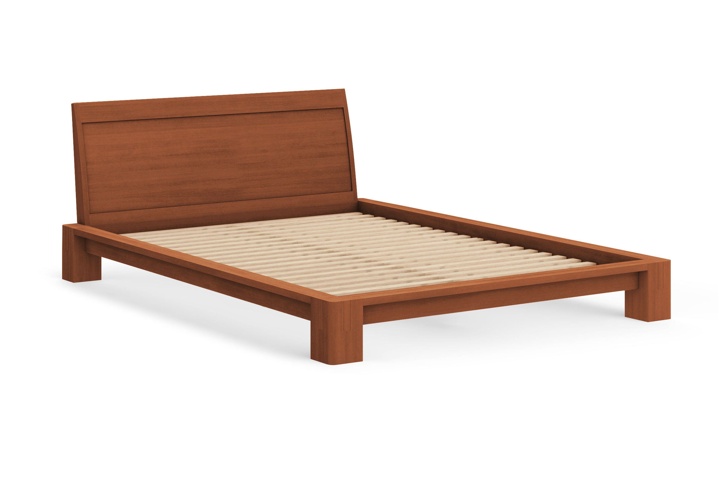 Japanese Tatami Platform Bed with Solid Headboard - Solid Mahogany