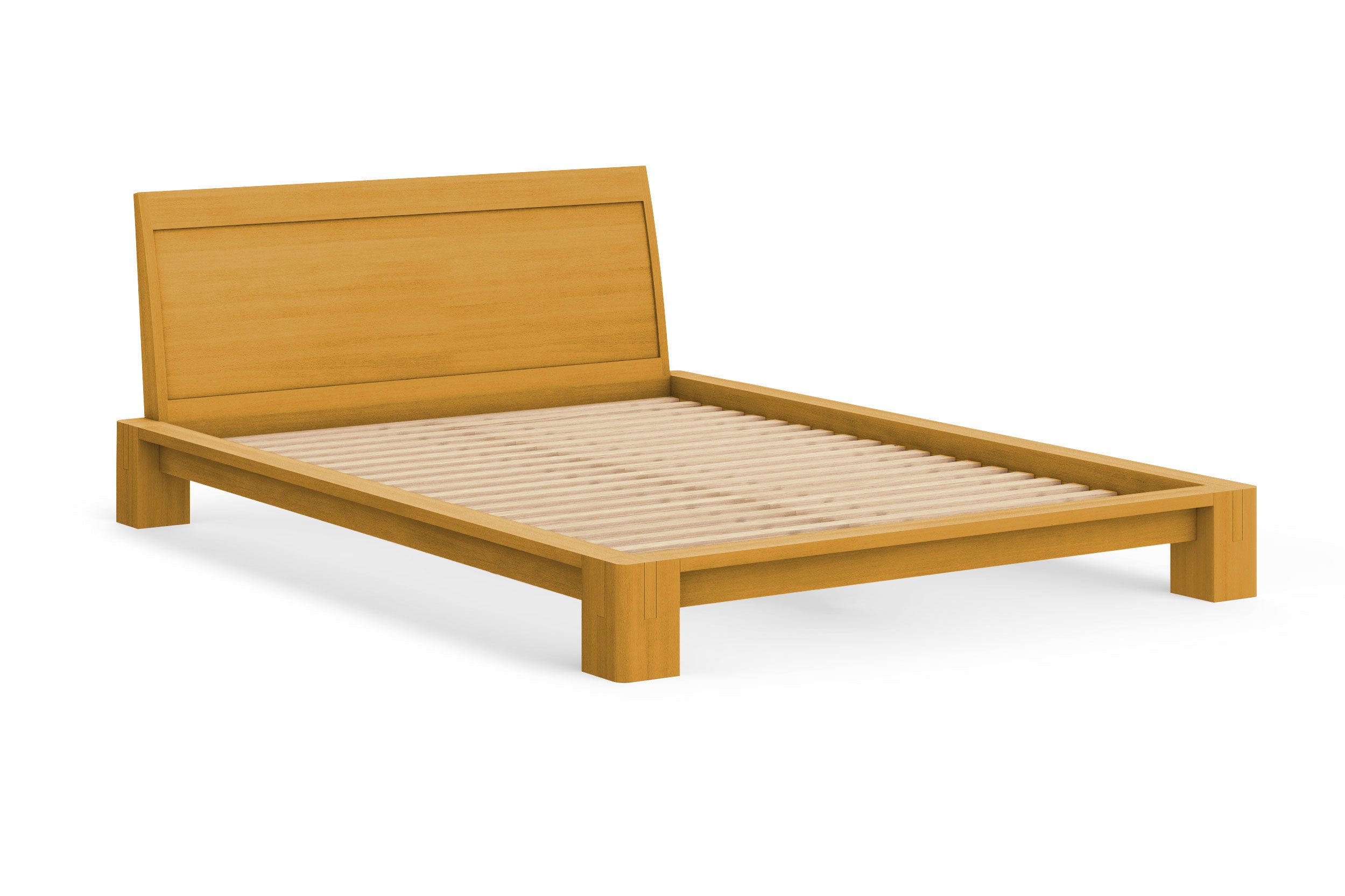 Japanese Tatami Platform Bed with Solid Headboard - Solid Mahogany