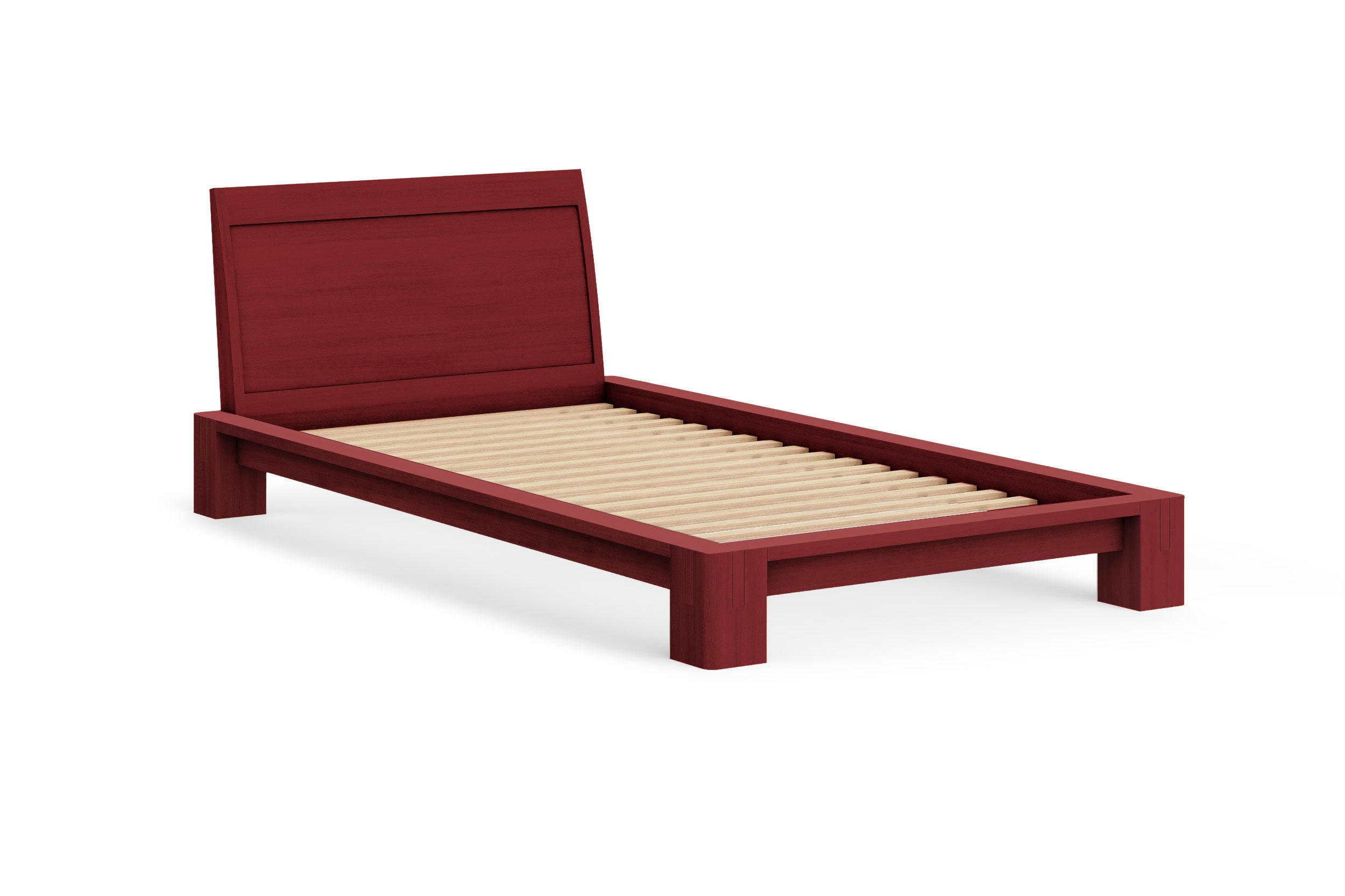 Japanese Tatami Platform Bed with Solid Headboard - Solid Mahogany
