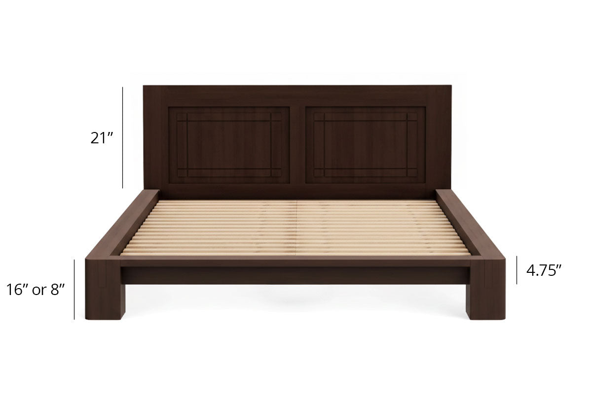 Japanese Tatami Platform Bed with Grooved Headboard