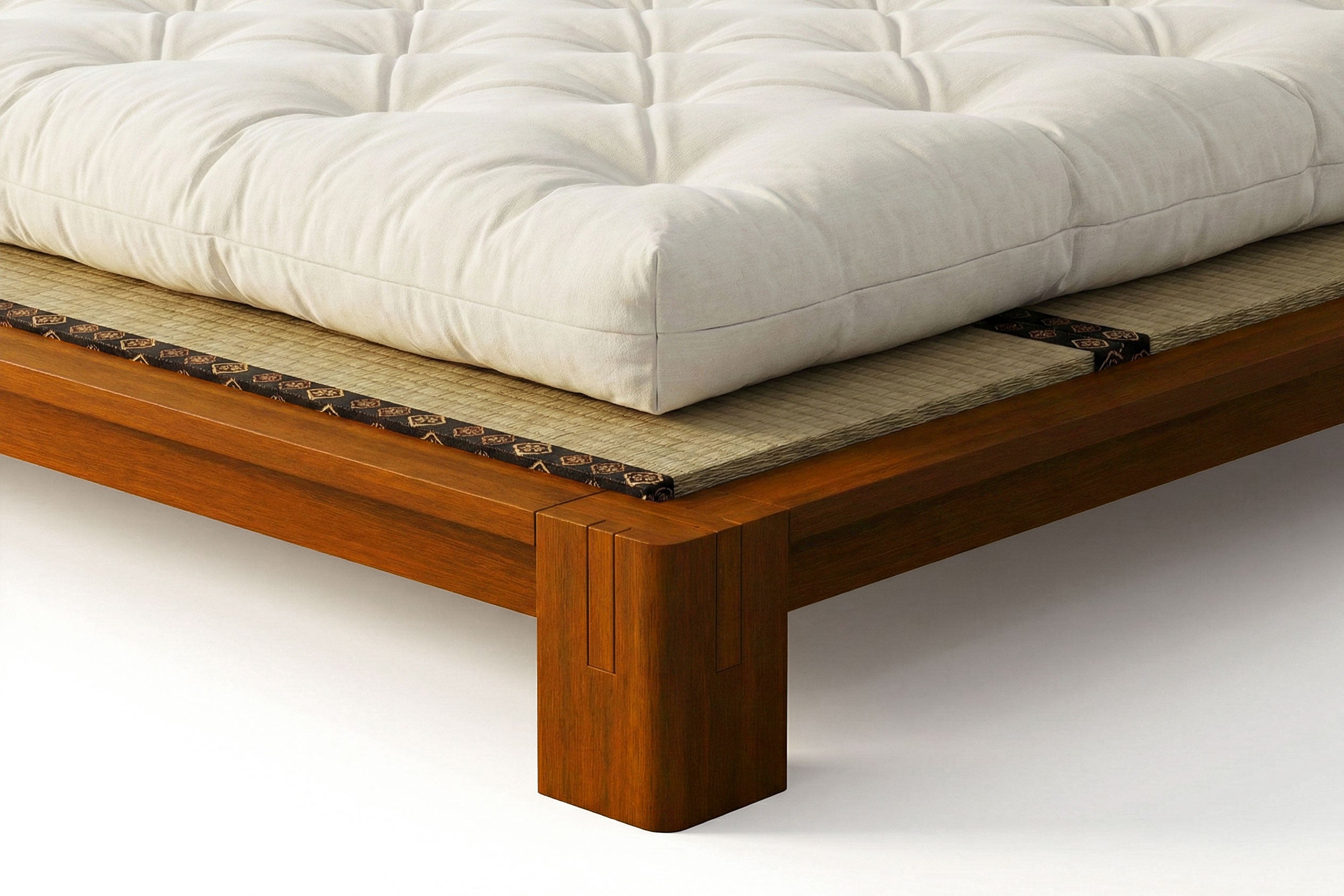 Japanese Tatami Platform Bed with Grooved Headboard - Solid