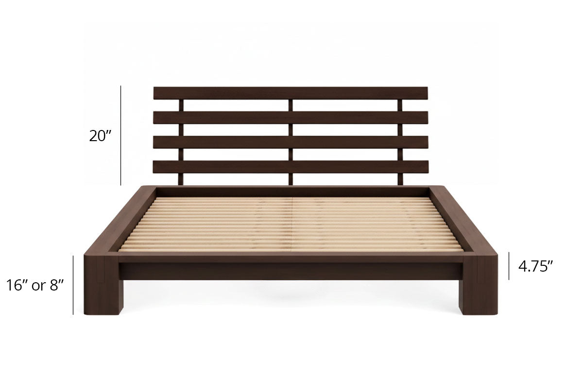 Japanese Tatami Platform Bed with Slatted Headboard