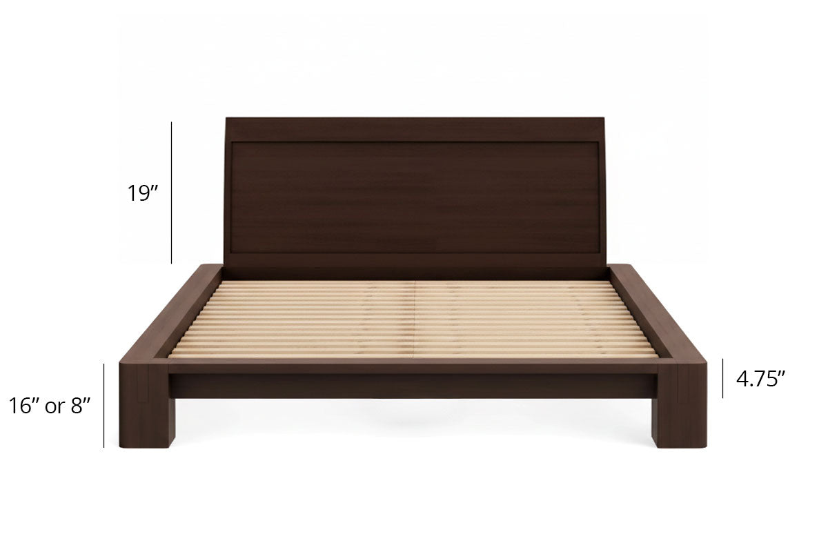 Japanese Tatami Platform Bed with Solid Headboard - Solid Mahogany