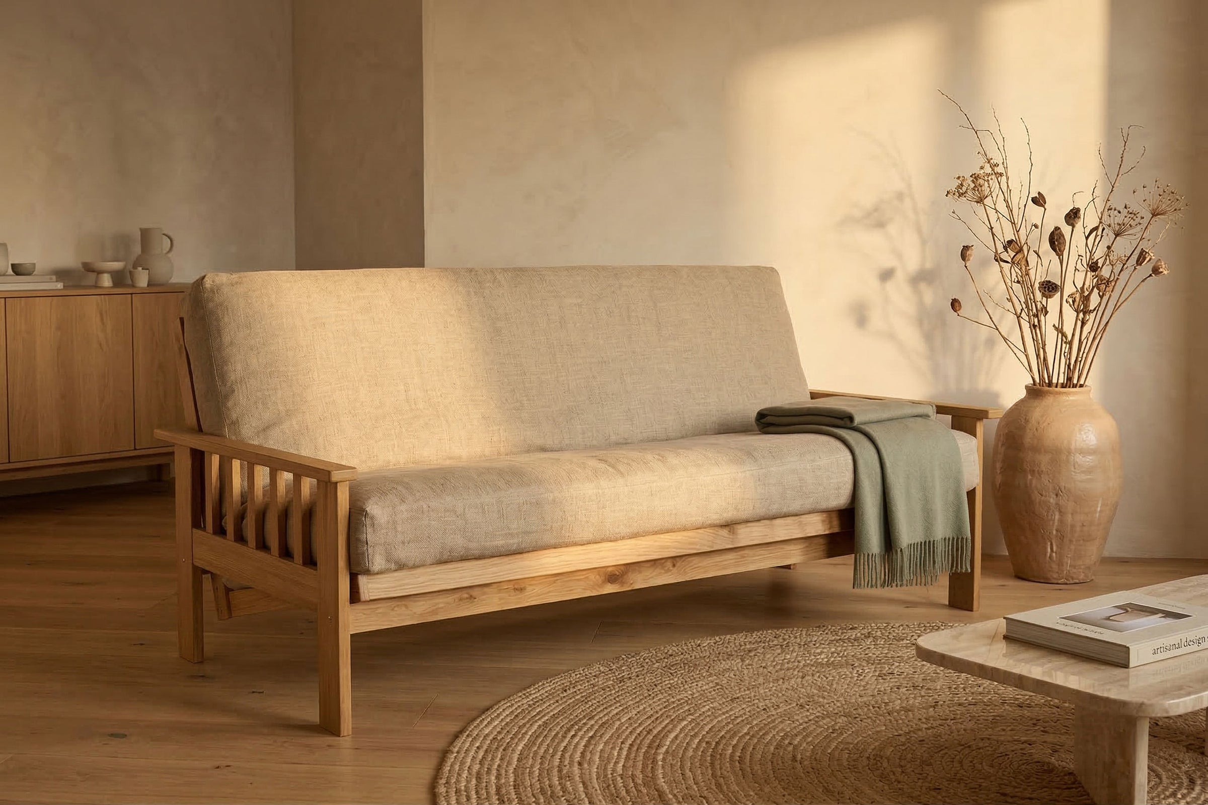 Taurus Eco Futon Sofa Bed • Natural (Oakwood)