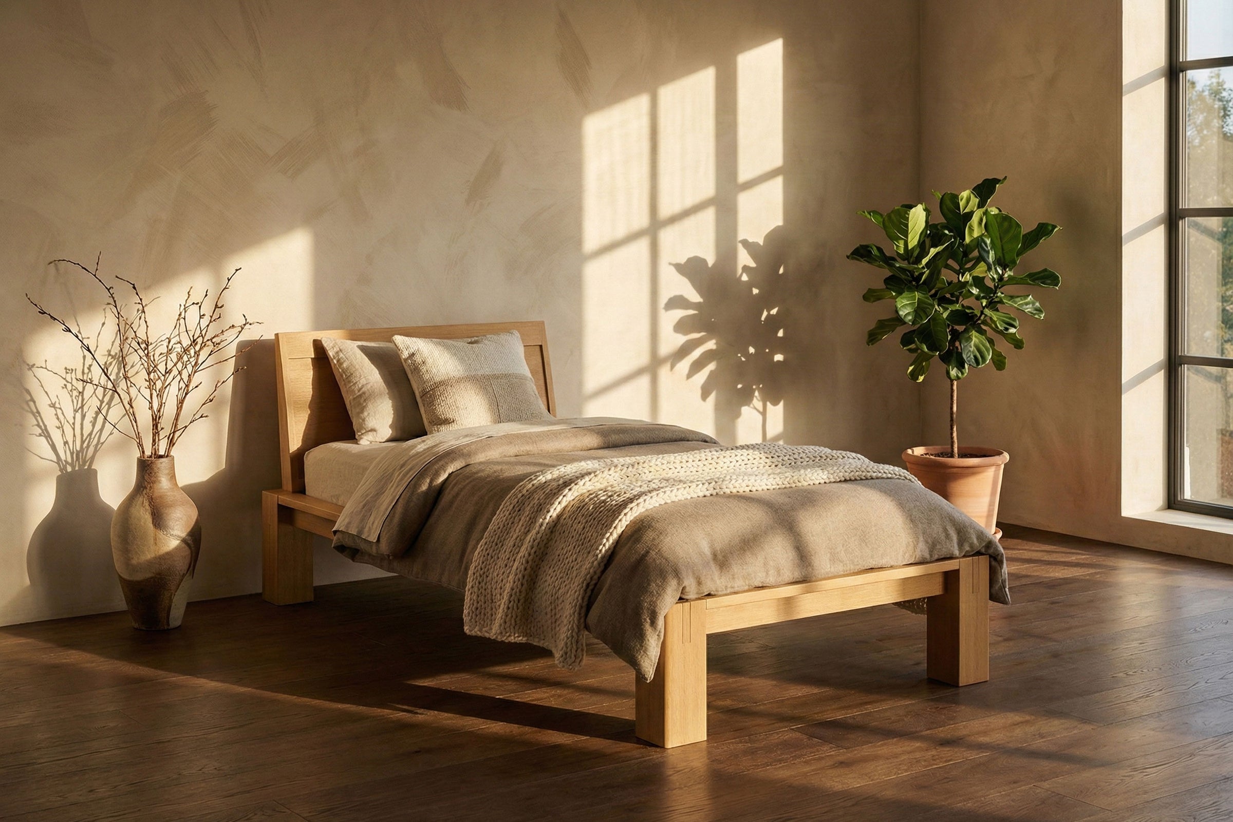 Japanese Tatami Platform Bed with Solid Headboard • Urban Oak
