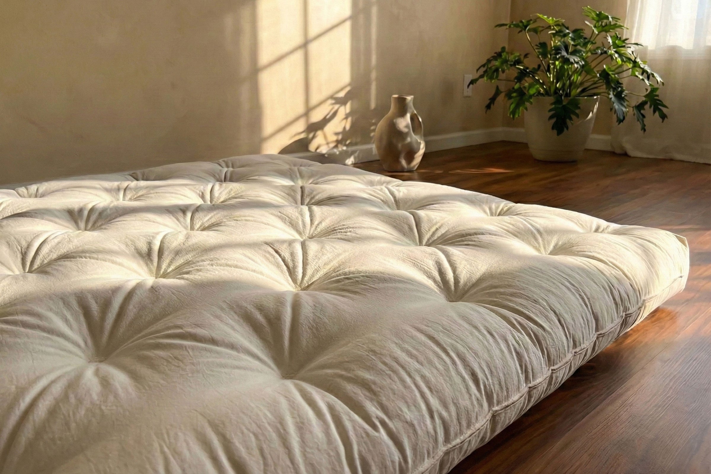 Natural Cotton and Wool Japanese-Style Firm Futon Mattress • 8 Inch