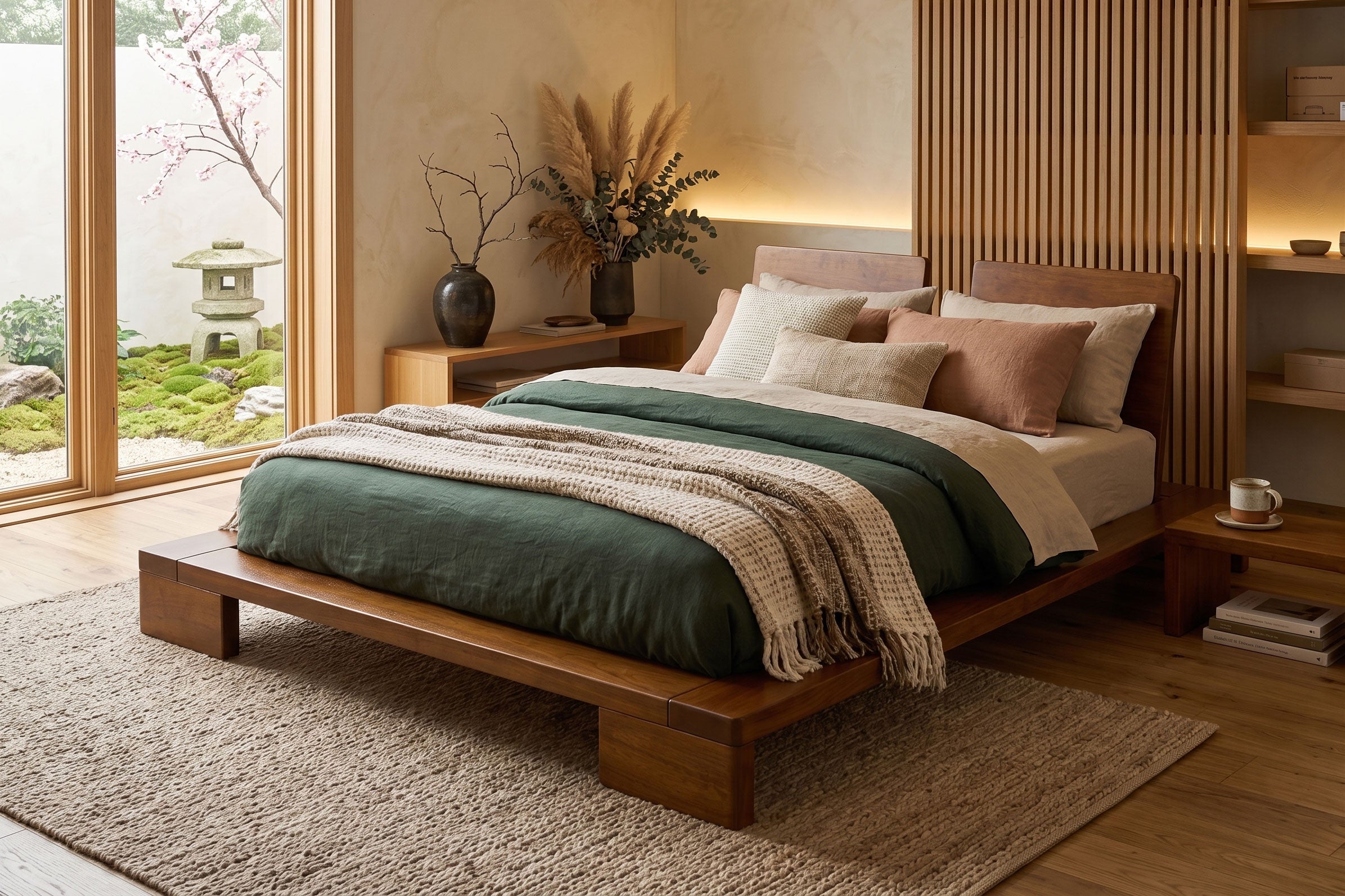 Japanese Zen Platform Bed • Natural Mahogany