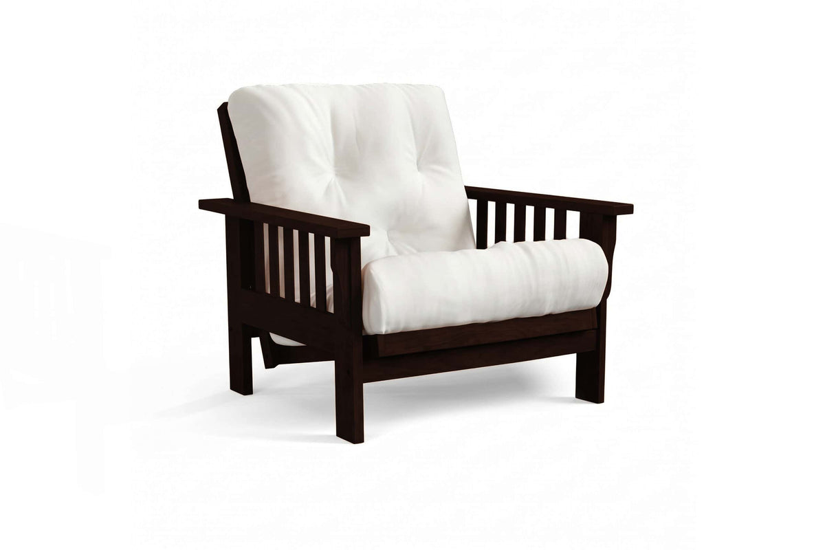 Amish Mission Flat Arm futon chair in cherry, Onyx finish