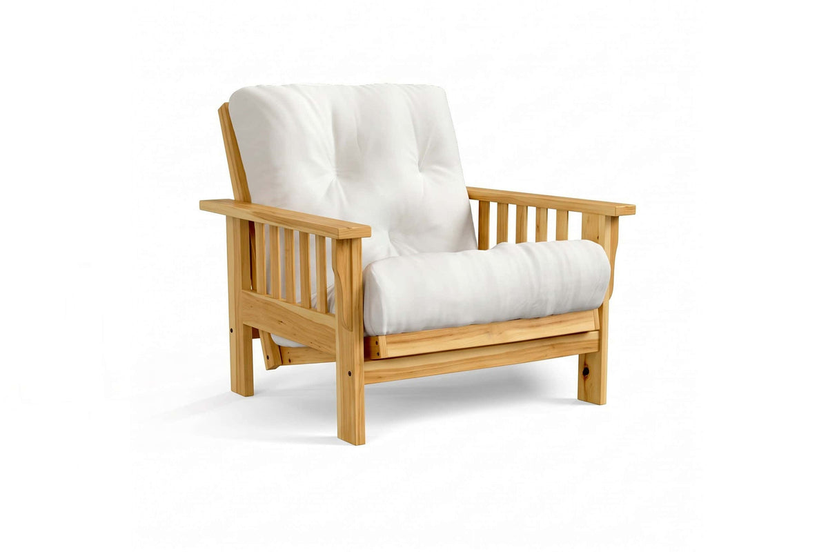 Amish Mission Flat Arm futon chair in hickory, Clear finish