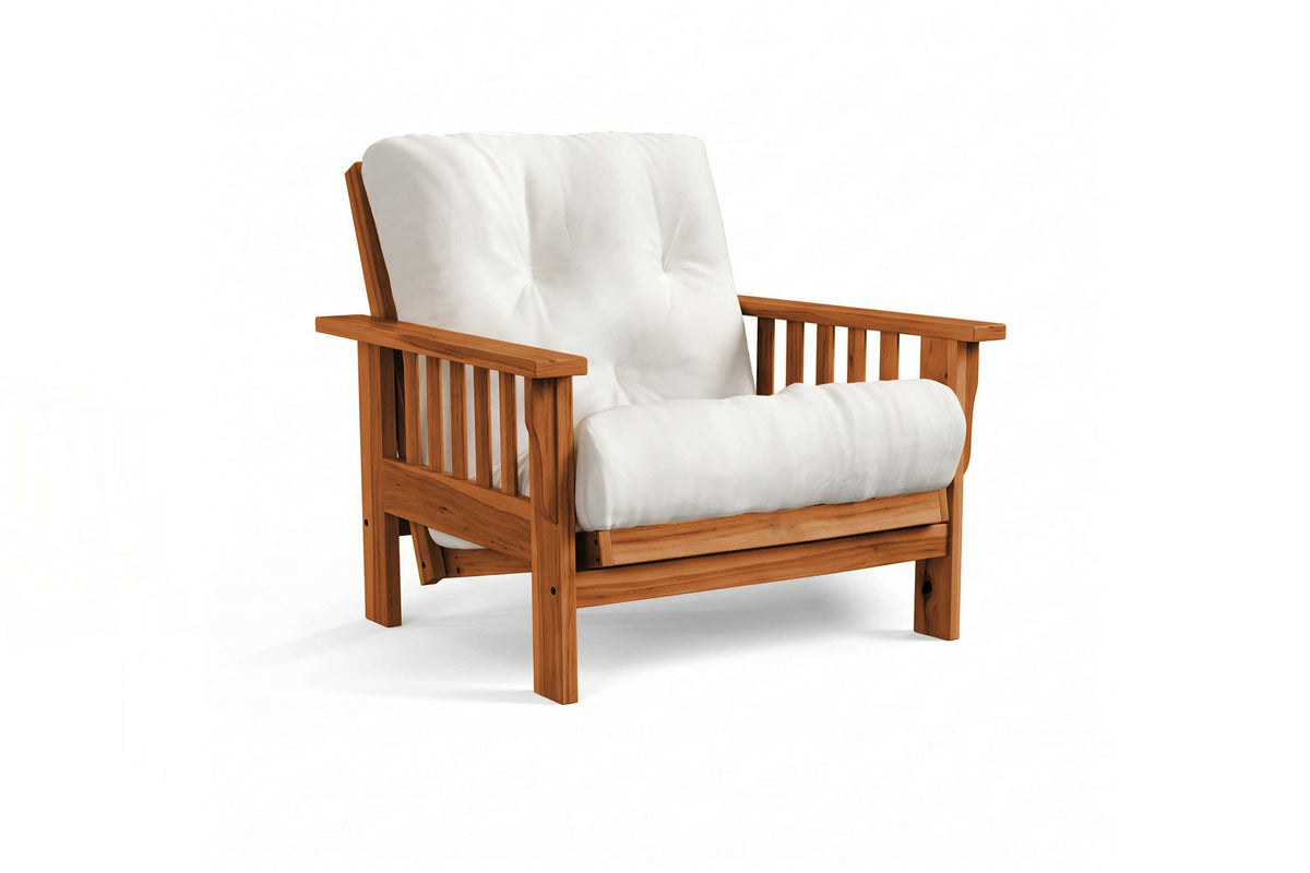 Amish Mission Flat Arm futon chair in hickory, Seely finish